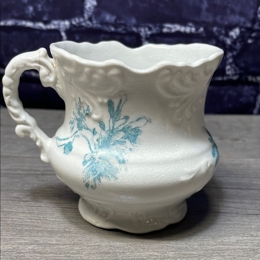 Antique China White and Blue Floral Ceramic Pitcher